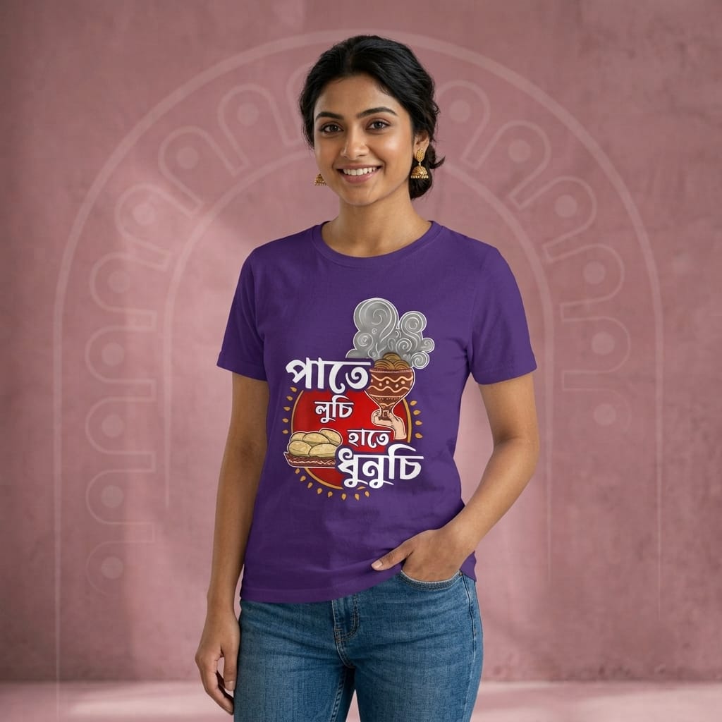 Pate Luchi Haate Dhunuchi T-Shirt